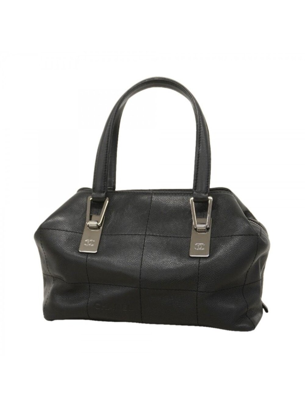 Chanel Handbag Choco Bar Leather Black Silver